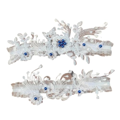 Braut Hochzeits-Strumpfband Sexy Spitze Hochzeit Strumpfband Spitze Bestickte Blume Sexy Strumpfband FüR Hochzeiten, Partys Und Abendessen(Blue) von VCSZYAFX