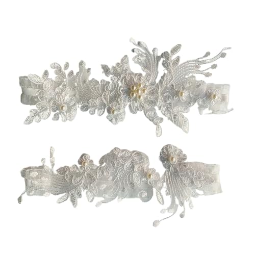 Braut Hochzeits-Strumpfband Sexy Spitze Hochzeit Strumpfband Spitze Bestickte Blume Sexy Strumpfband FüR Hochzeiten, Partys Und Abendessen(WHITE) von VCSZYAFX