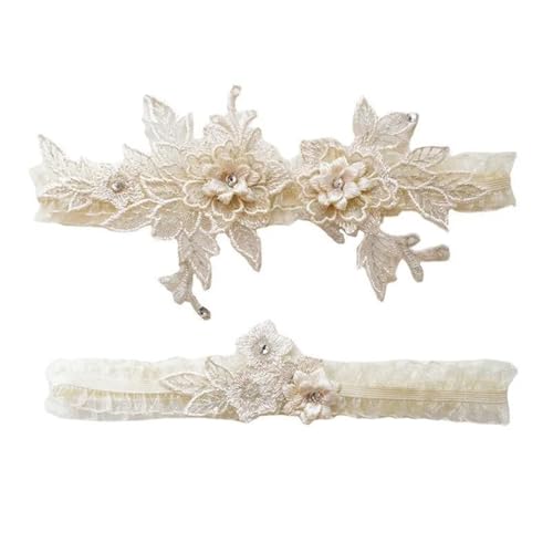 Braut Hochzeits-Strumpfband Spitzenstrumpfband Damen Braut Sexy Spitze Hochzeit Oberschenkel Strumpfband FüR Hochzeiten, Partys Und Abendessen(Beige) von VCSZYAFX