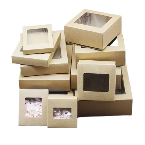 Kuchenbox 10 Stück DIY Kraftpapierbox Mit Fensterpapierbox, Kuchenverpackung, Hochzeitsfamilientreffen, Muffinverpackung FüR Hochzeit, Geburtstagsfeier, Familienfeiern(Brown,10PCS_14.5X10.5X2.5CM) von VCSZYAFX