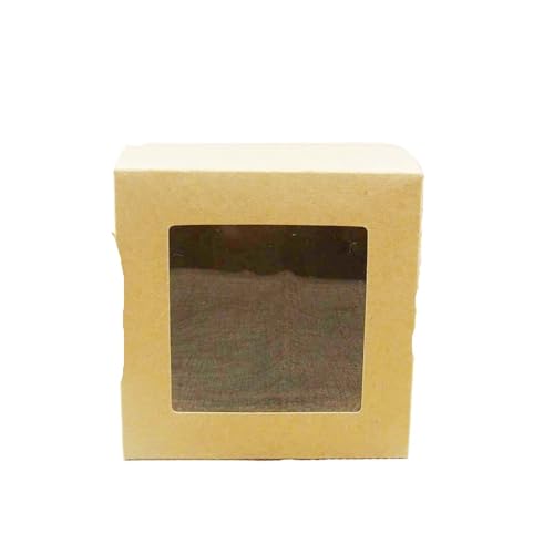 VCSZYAFX Kuchenbox 10 Stück Weiße/Schwarze/Kraftpapier-Box Mit Durchsichtiger Fenster-Papier-Fenster-Verpackungsbox FüR Hochzeit, Geburtstagsfeier, Familienfeiern(Brown,7x7x7cm) von VCSZYAFX