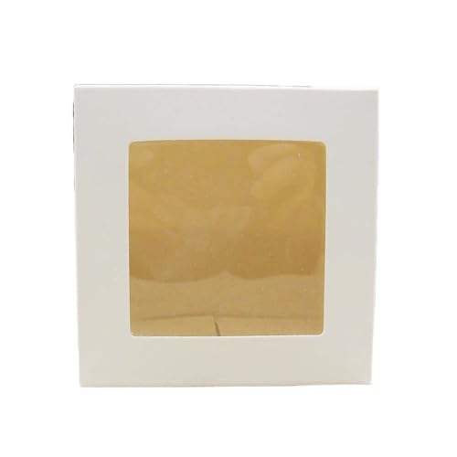 VCSZYAFX Kuchenbox 10 Stück Weiße/Schwarze/Kraftpapier-Box Mit Durchsichtiger Fenster-Papier-Fenster-Verpackungsbox FüR Hochzeit, Geburtstagsfeier, Familienfeiern(White,7x7x7cm) von VCSZYAFX