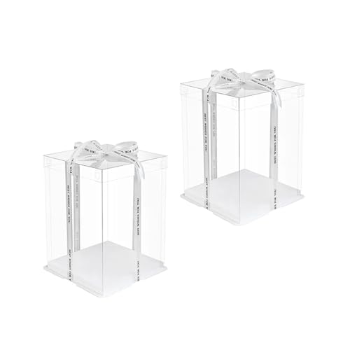 VCSZYAFX Kuchenbox 2 Stück Geburtstagskuchen-Party-Verpackungsboxen, transparente Boxen FüR Hochzeit, Geburtstagsfeier, Familienfeiern(21.5x21.5x24cm) von VCSZYAFX