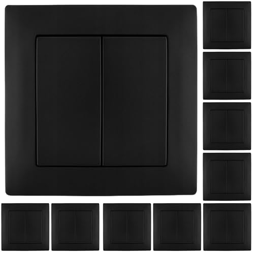 VCX WESA Lichtschalter Unterputz | 10er Pack | Schwarz oder Weiß | Einzel Doppel LED Wechselschalter | 230V 16A IP20 | Einbau in 60mm Dose (LC02Cx10) von VCX