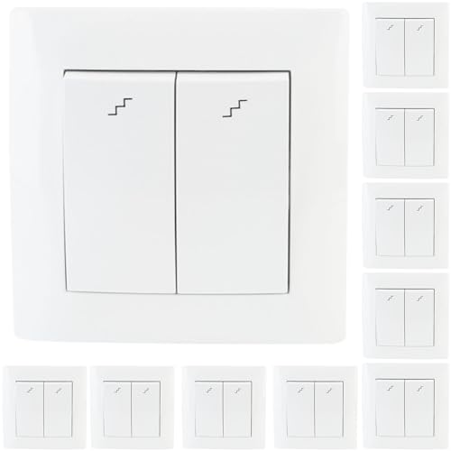 VCX WESA Lichtschalter Unterputz | 10er Pack | Schwarz oder Weiß | Einzel Doppel LED Wechselschalter | 230V 16A IP20 | Einbau in 60mm Dose (LC05x10) von VCX