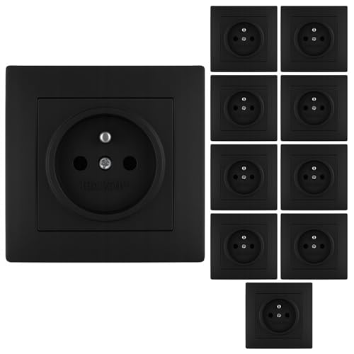 VCX WESA Steckdose Unterputz Einzel mit Schutzkontakt Typ E | Schwarz | 10er Pack | 230V 16A IP20 | LC-13C | Einbau in 60mm Dose | Kratzfest & Staubabweisend von VCX