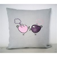 Kissenbezug Kissenhülle Liebe Für Paare Schweinchen Die Beleidigt Sind 40x40cm Gestickt Leinen Mit Reißverschluss von VCrownKreativTextil