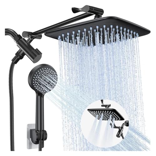 10 Zoll Hochdruck-Regenduschkopf-Kombination mit 11 Zoll verstellbarem Verlängerungsarm, 5 Einstellungen, Handbrause, entspannendes Bad(10 in black) von VDAMTPOGZ