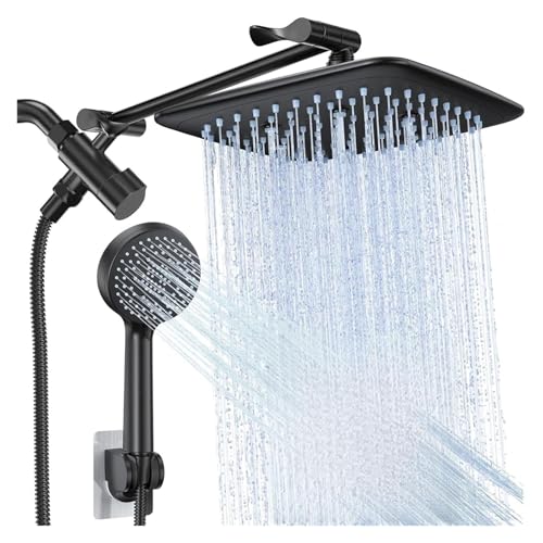 10 Zoll Hochdruck-Regenduschkopf-Kombination mit 11 Zoll verstellbarem Verlängerungsarm, 5 Einstellungen, Handbrause, entspannendes Bad(8 in black) von VDAMTPOGZ