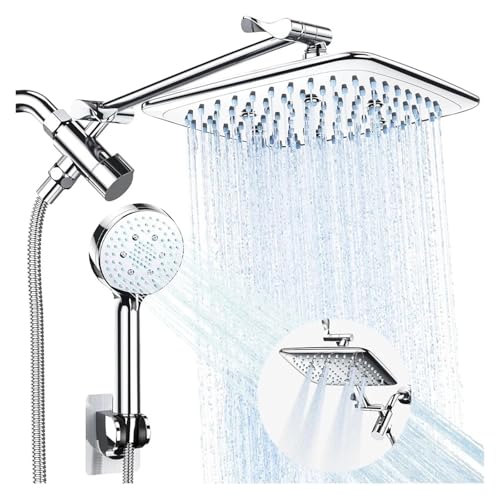 10 Zoll Hochdruck-Regenduschkopf-Kombination mit 11 Zoll verstellbarem Verlängerungsarm, 5 Einstellungen, Handbrause, entspannendes Bad(8 in silver) von VDAMTPOGZ