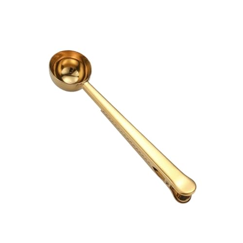 2-in-1 Edelstahl Kaffee Mess Multifunktionale Kaffee Bean Löffel Milch Pulver Versiegelt Clamp Löffel Werkzeug(Gold) von VDAMTPOGZ
