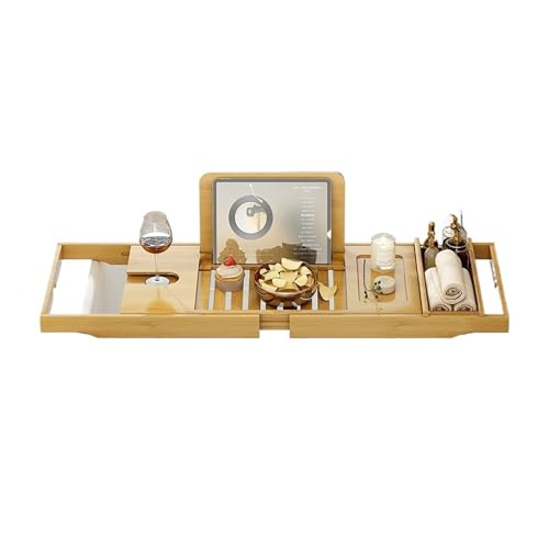 Bambus-Badewannentablett mit verstellbarem Halter, Badewannen-Caddy-Organizer for Spa-Einweich-Aufbewahrungsregal und Badewannen-Abdeckplatte aus Holz Bambus-Badewannentablett mit verstellbarem Halter, Badewannen-Caddy-Organizer for Spa-Einweich-Aufbewahrungsregal und Badewannen-Abdeckplatte aus Holz von VDAMTPOGZ