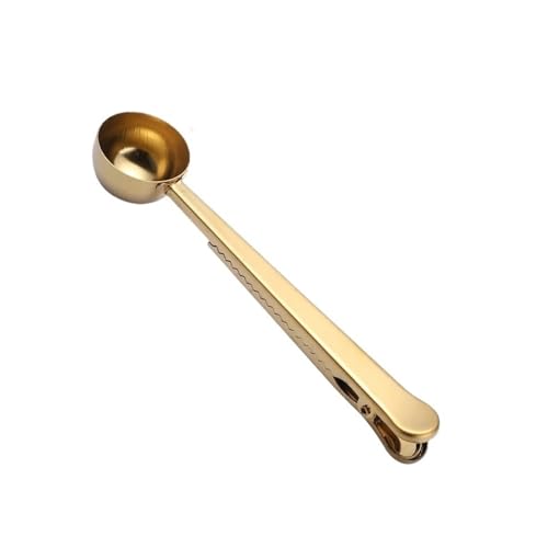 Edelstahl Kaffeelöffel mit Clip Wiegen Messlöffel Barista Zubehör(Golden) von VDAMTPOGZ