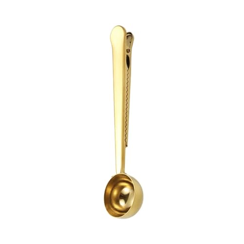 Edelstahl-Messlöffel, Kaffeebohnenlöffel mit Verschlussbeutel-Clip, Gewürz-/Milchpulver-Schaufel, Backwaage-Löffel(Gold) von VDAMTPOGZ