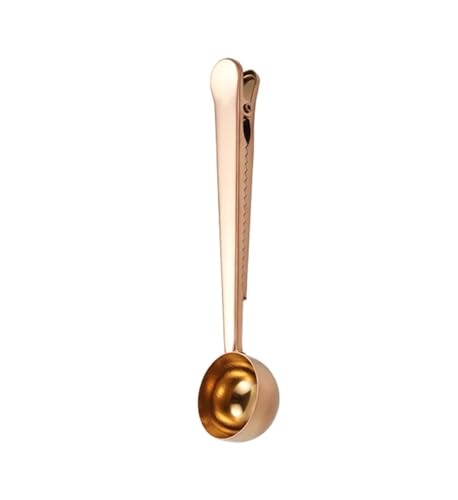 Edelstahl-Messlöffel, Kaffeebohnenlöffel mit Verschlussbeutel-Clip, Gewürz-/Milchpulver-Schaufel, Backwaage-Löffel(Rose gold) von VDAMTPOGZ