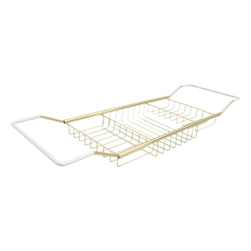 Goldenes verstellbares Badewannengestell, dehnbares Anti-Rutsch-Tablett, tragbarer Halter, Ständer, Teleskopdusche, kompatibel mit Ganizer Edelstahlbadewanne(Golden) von VDAMTPOGZ
