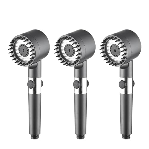 Handbrause mit 4 Modi und Baumwollbürstenfiltern, Ein-Klick-Stopp, wassersparender Hochdruck-Duschkopf for Badezimmer(3pcs shower head) von VDAMTPOGZ