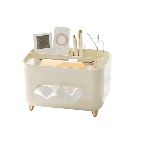 Multifunktionale Taschentuchbox, Taschentuchetui for das Wohnzimmer, Desktop-Organizer, Taschentuchhalter mit Fernbedienung, luxuriöser Taschentuchbox-Halter aus Papier(Beige) von VDAMTPOGZ