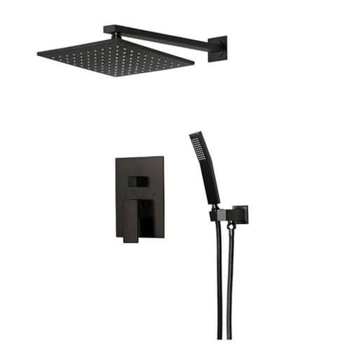 Schwarzes verdecktes Duschsystem Regenwasserfall Badezimmer Eingebettetes Duscharmatur-Set mit Wannenauslauf(AZLY-black) von VDAMTPOGZ