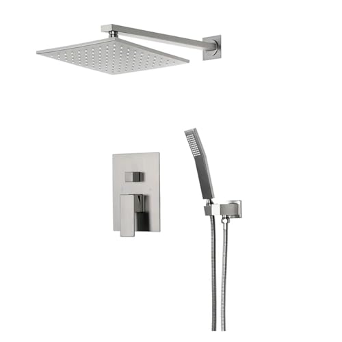 Schwarzes verdecktes Duschsystem Regenwasserfall Badezimmer Eingebettetes Duscharmatur-Set mit Wannenauslauf(AZLY-chrome) von VDAMTPOGZ