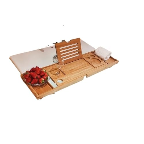 Verstellbares Badewannentablett aus Holz for Zuhause, Spa, handgefertigt, aus Bambus, Badewannenablage, Organizer, Badezimmerzubehör, Badewannenständer, Ständerhalter(Bamboo) von VDAMTPOGZ