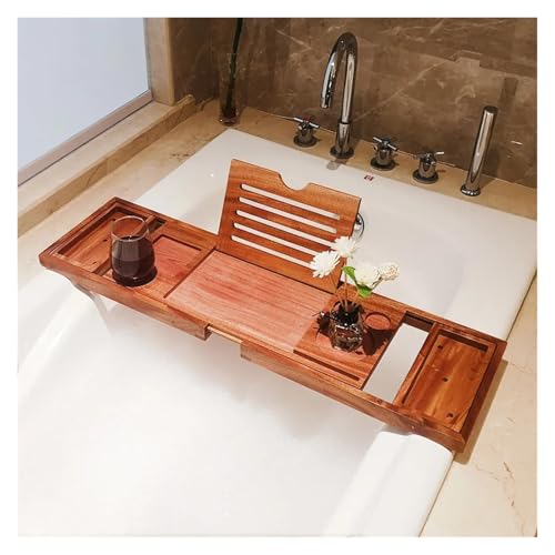 Verstellbares Badewannentablett aus Holz for Zuhause, Spa, handgefertigt, aus Bambus, Badewannenablage, Organizer, Badezimmerzubehör, Badewannenständer, Ständerhalter(Rose wood) von VDAMTPOGZ