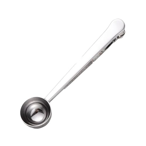 Zwei-in-Eins-Kaffeelöffel-Verschlussclip aus Edelstahl for die Küche, Kaffeelöffel, Lebensmittel-Verschlussclip, multifunktionaler Messlöffel for Kaffeebohnen(Silver) von VDAMTPOGZ