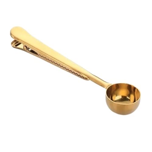 Zwei-in-eins Edelstahl Kaffee Löffel Dichtung Clip Küche Gold Zubehör Cafe Dekoration(Gold) von VDAMTPOGZ