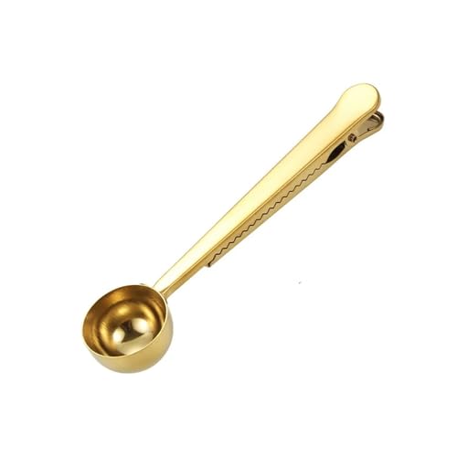 Zwei-in-eins-Kaffeelöffel aus Edelstahl, Verschlussclip, silberfarben, Küchenzubehör, Espresso-Empfänger, Schüssel, Dekoration, Kaffeemaschine(Golden) von VDAMTPOGZ