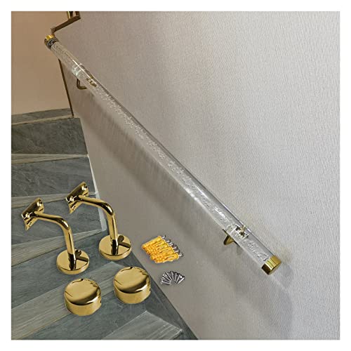 Acryl-Handlauf für Treppen, Treppenhandläufe aus transparentem Acryl mit goldenen oder silbernen Halterungen, 0,5–7 m Länge, Packung mit 1–5 Stück(Gold Bracket,70cm(2.3ft)) von VDCVADKYE