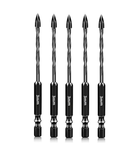 Kobalt-Jobber-Bohrer, 5 Stück Mauerwerksfliesenbohrer 3–12 mm for Ziegel, Kunststoff, Glas mit schwarzem Sechskantschaft(3mm) von VDCVADKYE