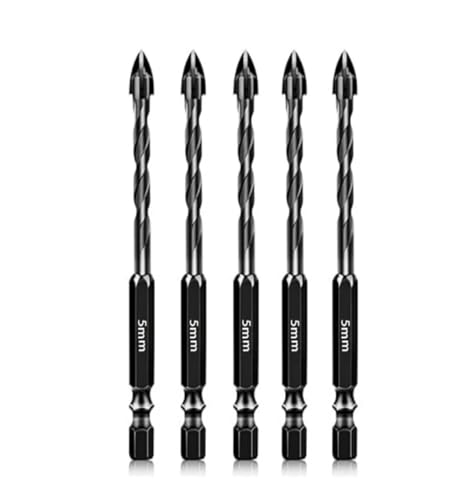 Kobalt-Jobber-Bohrer, 5 Stück Mauerwerksfliesenbohrer 3–12 mm for Ziegel, Kunststoff, Glas mit schwarzem Sechskantschaft(5mm) von VDCVADKYE