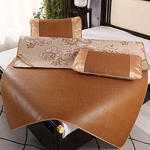 Sommer-Schlafmatte, Rattan-Bambus-Matratzenauflage mit Kissenbezug, 2er-Pack, Braun, mehrere Größen(Brown B,120x195cm) von VDCVADKYE