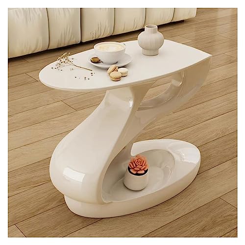 VDCVADKYE Runder Couchtisch， Ovaler Beistelltisch Glasfaserverstärkter Kunststoff 80x40x60cm Weiß und Schwarz(White) von VDCVADKYE