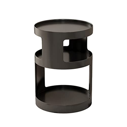 VDCVADKYE Runder Couchtisch， Runder Beistelltisch aus Metall mit 2 Ablageflächen, Mehrfarbig(Black) von VDCVADKYE