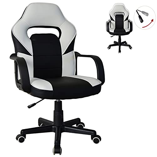 VDD Bürostuhl Thomas Junior - Gaming Stuhl Racing Gaming Style - höhenverstellbar - schwarz und weiß von VDD