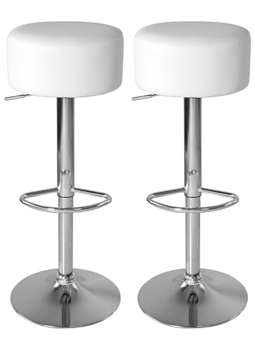 VDD Elegante Barhocker mit weißem Sitz und Verstellbarer Höhe – Küchenstuhl – 2er-Set von VDD