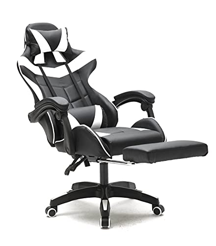 VDD Gaming Stuhl mit Fußstütze Cyclone Teenager - Bürostuhl - Racing Gaming Stuhl - Weiß Schwarz von VDD