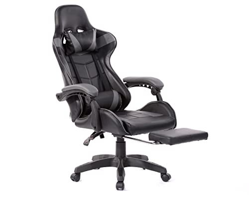 VDD Gaming Stuhl mit Fußstütze Cyclone Teenager - Bürostuhl - Racing Gaming Stuhl - grau schwarz von VDD
