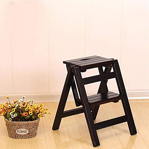 VDLLQYN, Leiterhocker, Massivholz-Haushaltsleiter, zusammenklappbare zweistufige Leiter, Multifunktions-Leiterhocker, Treppenstuhl ，Trittschemel(Black) von VDLLQYN