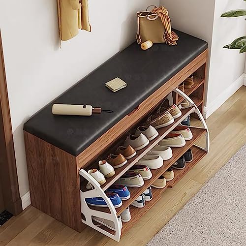 VDLLQYN, Mit Klapptüren for Eingangsbereich, Flur, Schlafzimmer und Wohnzimmer, Moderne Schuhregalbank ，Schuhablage Bank(Walnut,100x30x50cm) von VDLLQYN