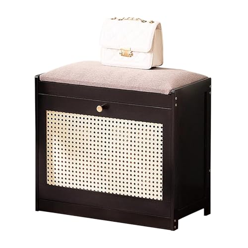 VDLLQYN, Schuhaufbewahrungsbank aus Holz mit Netztüren, Schuhregalschrank for den Eingangsbereich for Flur und Wohnzimmer ，Schuhablage Bank(Black,50 x 24 x 44 cm) von VDLLQYN