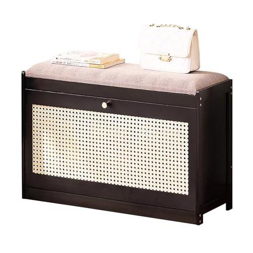 VDLLQYN, Schuhaufbewahrungsbank aus Holz mit Netztüren, Schuhregalschrank for den Eingangsbereich for Flur und Wohnzimmer ，Schuhablage Bank(Black,70 x 24 x 44 cm) von VDLLQYN