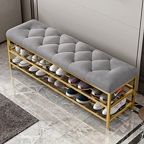VDLLQYN, Schuhregal aus Metall mit großem Fassungsvermögen und luxuriös gepolsterter Sitzfläche aus Samt. Moderne Schuhbank for den Flur, Akzentmöbel in Grün ，Schuhablage Bank(Grey,100x25x46cm(39x10x1 von VDLLQYN