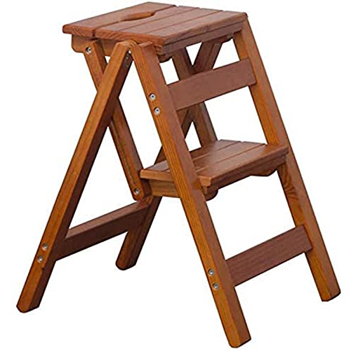 VDLLQYN, Zusammenklappbarer tragbarer Leiter-Tritthocker, multifunktionaler Holzleiter-Treppenstuhl 2 for zu Hause. Zusammenklappbarer Lib ，Trittschemel(Brown) von VDLLQYN