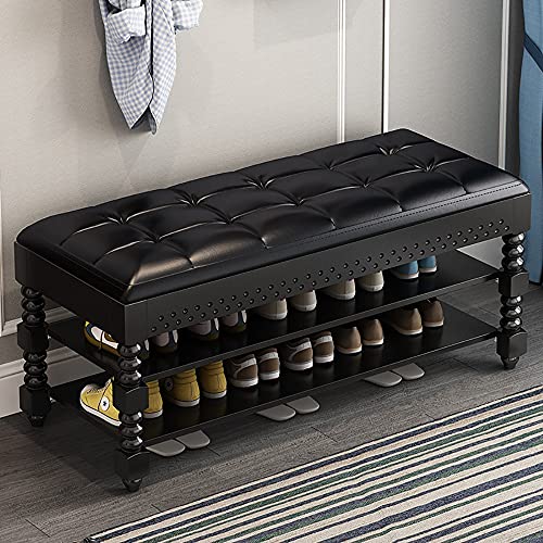 VDLLQYN, for Foyer, Schlafzimmer, Wohnzimmer, Akzentmöbel mit maximaler Belastung von 200 kg, einfach zu montierende Schuhaufbewahrungstruhen ，Schuhablage Bank(Black,40x30x48cm) von VDLLQYN
