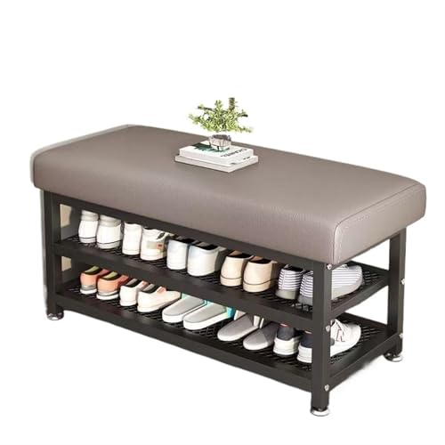 VDLLQYN, for kleine Räume Schwarzes Schuhregal aus Metall nizer for den Flur Moderne Schuhaufbewahrungsbank mit gepolstertem Sitz Farboption in Weiß ，Schuhablage Bank(Black Gray) von VDLLQYN