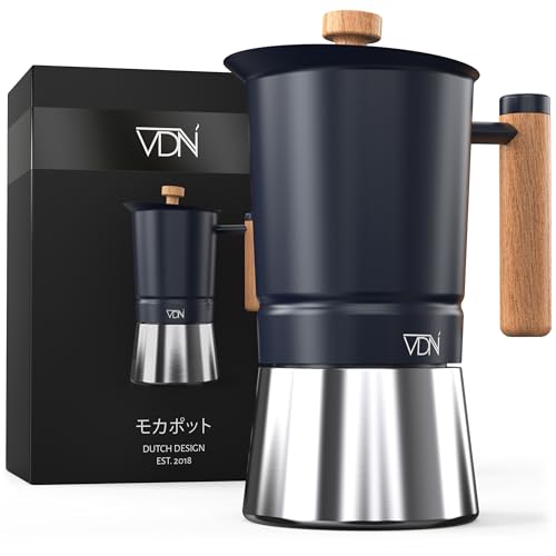 VDN Espressokocher Induktion - Mokkakanne [300ml, für 6 Espressi] - Kaffeekocher [mit hochwertigem Holzgriff] - Espressokocher Edelstahl [für alle Herdarten] - Italienische Kaffeemaschine von VDN