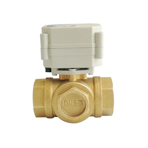 3-Wege-T-Bohrung, Messing, 1 Zoll, DN25, motorisierter Kugelhahn mit Positionsanzeige, AC/DC9V-24V, 3 Drähte zur Durchflussregelung(T Bore Flow a,NPT-CR303) von VDOQTLJT