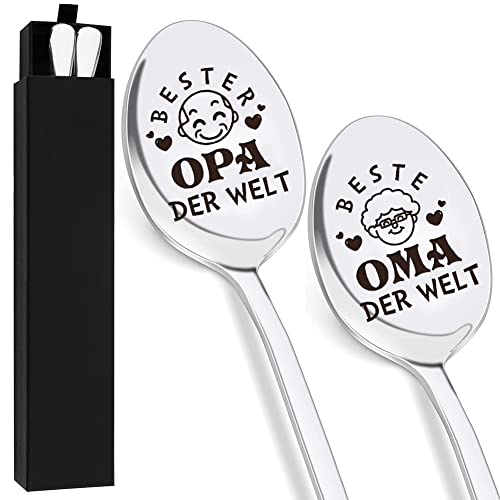 2er Edelstahl Kaffeelöffel Ostergeschenke Erwachsene, Lang Löffel Geschenke für Oma und Opa, Personalisiert Löffel mit Gravur Beste Oma und Opa der Welt, Geburtstag Weihnachten Geschenk für Oma Opa von VDSOW